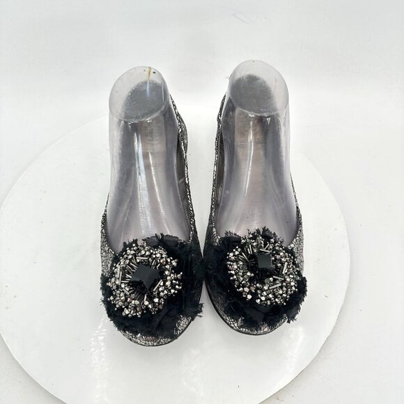 Tory Burch Women Size 7.5M Scrunch Amelia Crystal Silver Ballet Flat Shoes - Picture 1 of 11